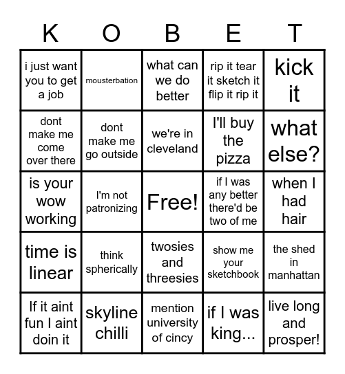 KOBET Bingo Card