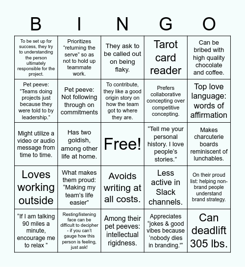 Brand Team Bingo Card