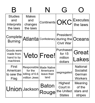 Social Studies Review Bingo Card
