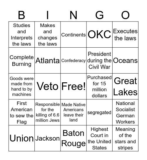 Social Studies Review Bingo Card