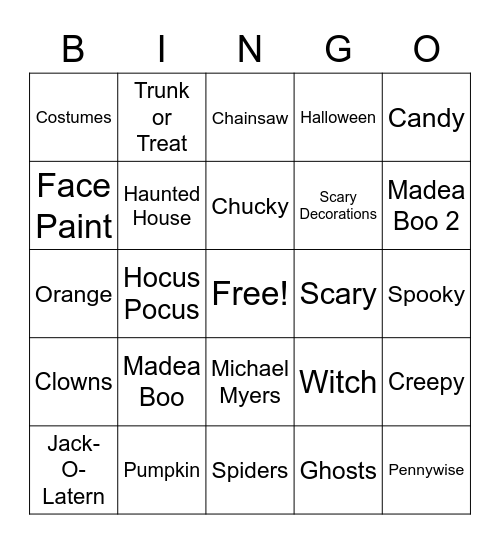 Halloween Bingo Card