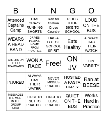 Barrington Cross Country Bingo Card