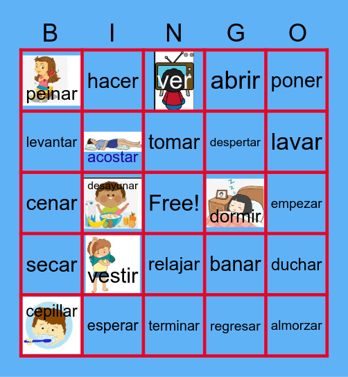 Daily Routine Verbs Bingo Card