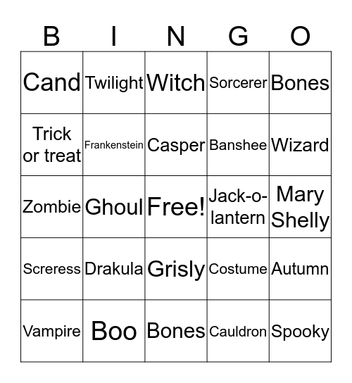 Halloween Trey  Bingo Card