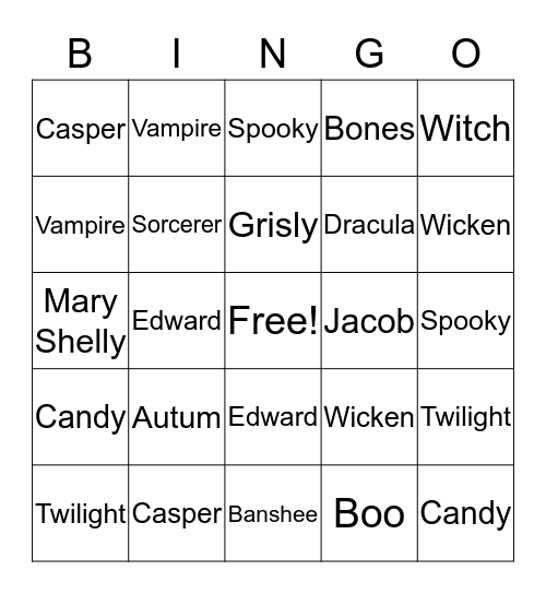 Halloween  Bingo Card