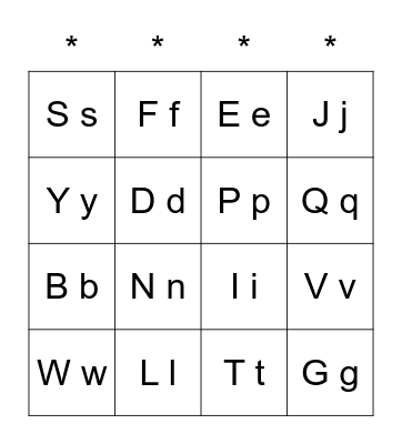 Vocabulary Bingo Card