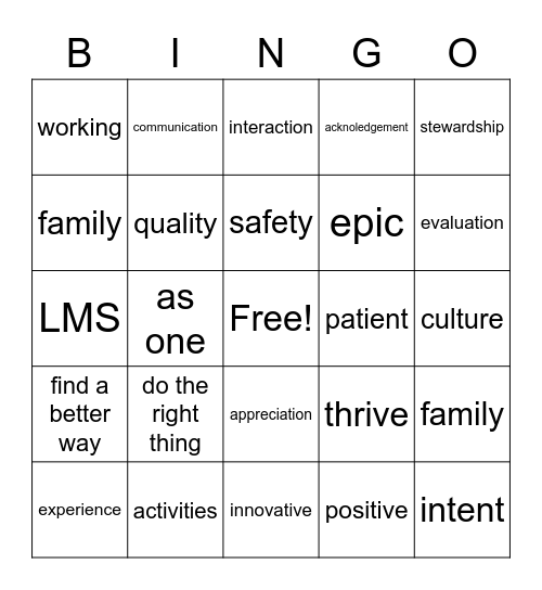 Employee Engagement Activity Bingo Card