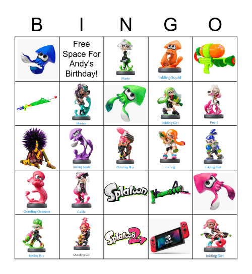 Splatoon Bingo Card