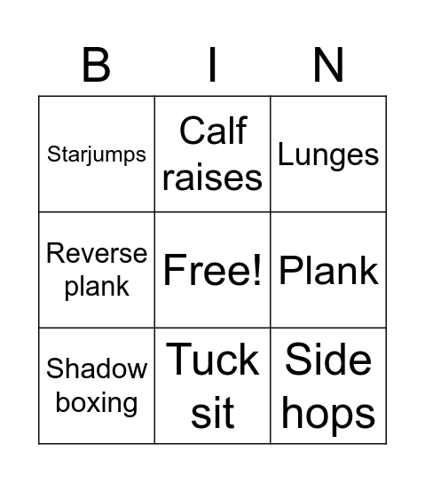 Fitness Bingo Card