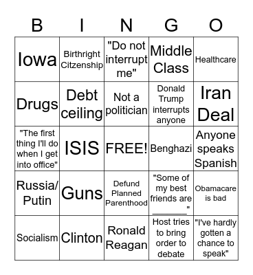 Republican Debate Bingo, Round 2! Bingo Card