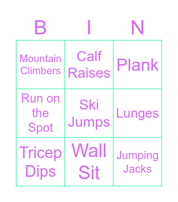 Fitness Bingo Card