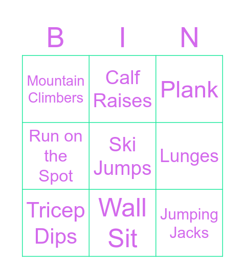 Fitness Bingo Card