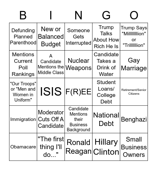 2015 GOP Debate Bingo Card