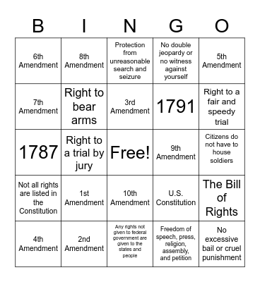 Bill of Rights Bingo Card