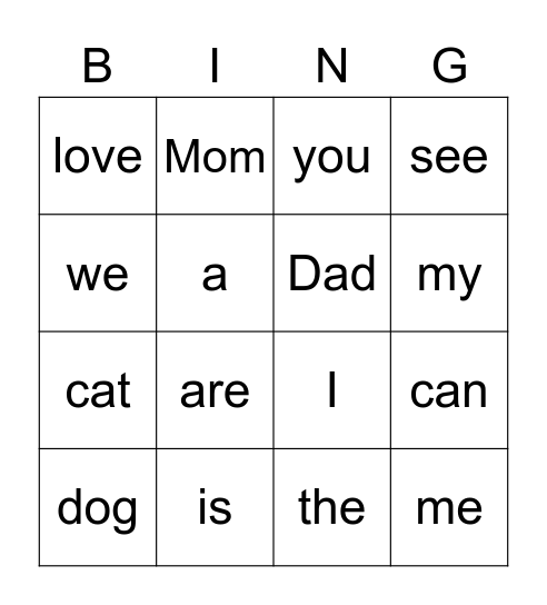 Pink Heard Words BINGO Card