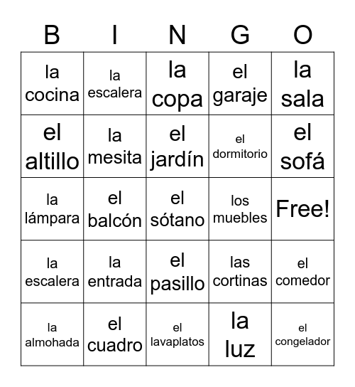 Leción 12: La vivienda Bingo Card