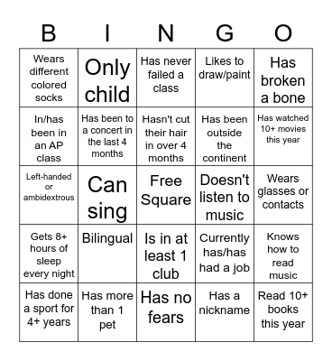 Icebreaker Bingo Card