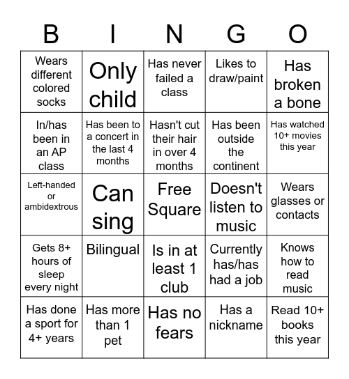 Icebreaker Bingo Card