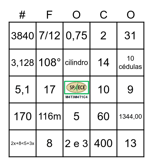 BINGO DO SPAECE Bingo Card