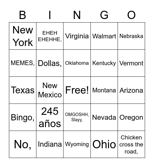 blank Bingo Card