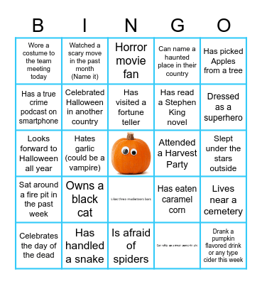 Halloween Team Building Bingo Card