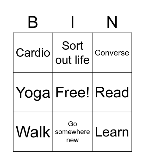 I feel better when Bingo Card