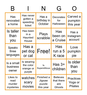 Halloween Getting to know Bingo Card