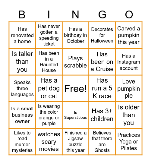 Halloween Getting to know Bingo Card