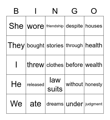 Sentence salad Bingo Card