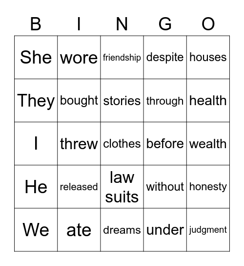 Sentence salad Bingo Card