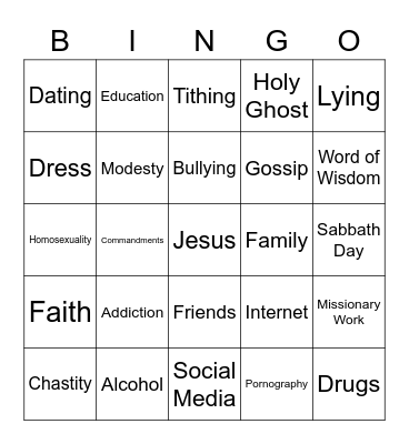 For the Strength of Youth Bingo Card