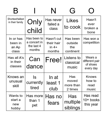 Icebreaker Bingo Card