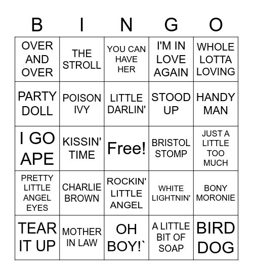 OLDIES Bingo Card