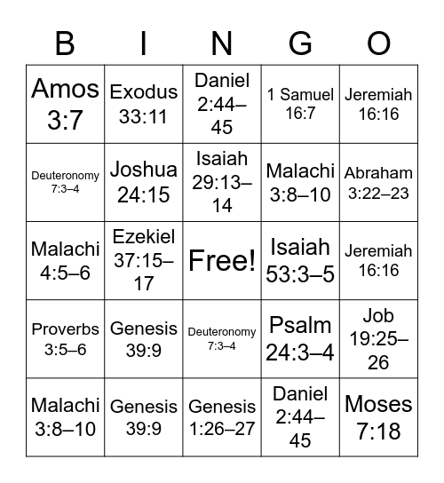 Old Testiment Doctrinal Mastery Bingo Card