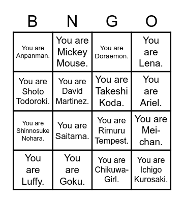 ANIME CHARACTERS Bingo Card