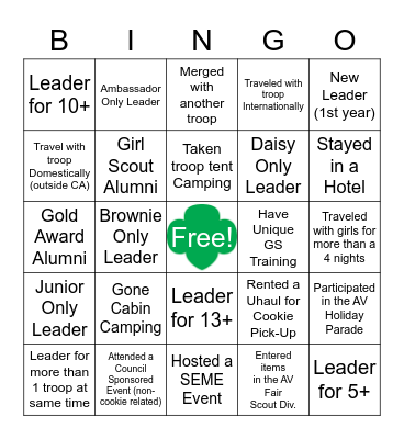Girl Scout Leader Bingo Card