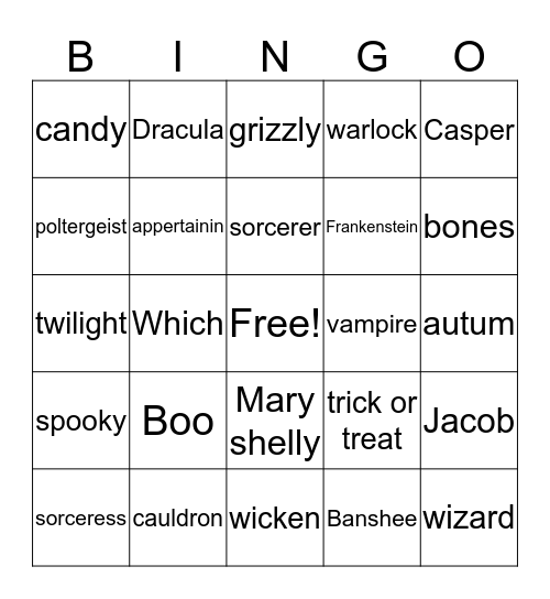 Halloween Anthony Bingo Card
