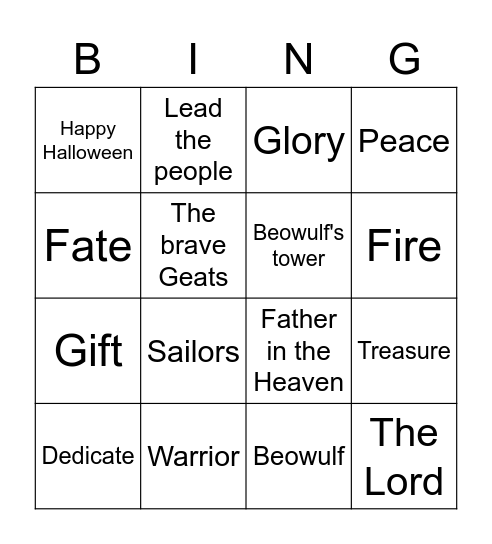 Beowulf Activity - Vy Vo, Henry Bowman Bingo Card