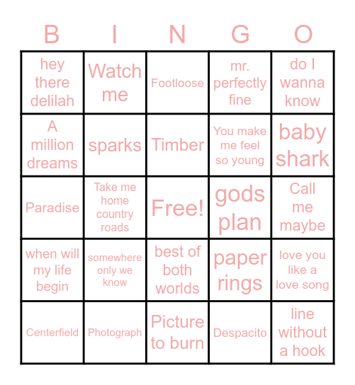 Musical Bingo Card