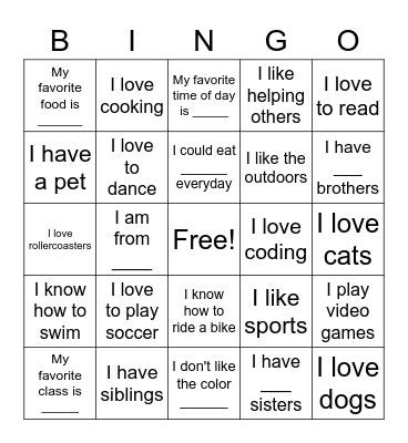What do we have in common Bingo Card