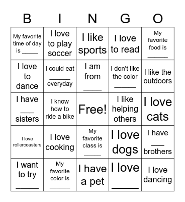 What do we have in common Bingo Card