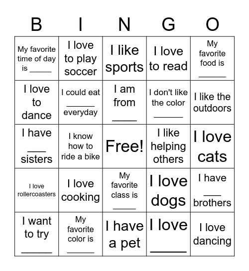 What do we have in common Bingo Card
