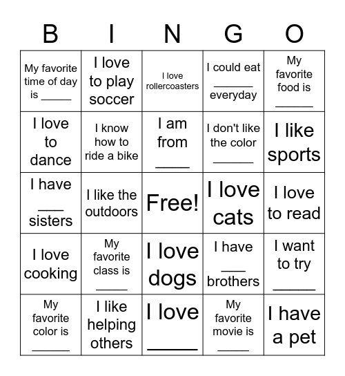 What do we have in common Bingo Card