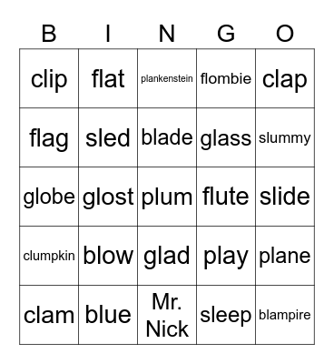 Hi Phonics L Blend Bingo Card