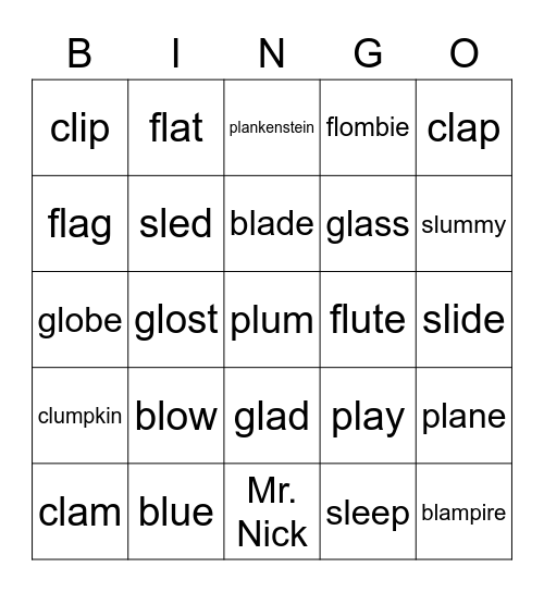 Hi Phonics L Blend Bingo Card