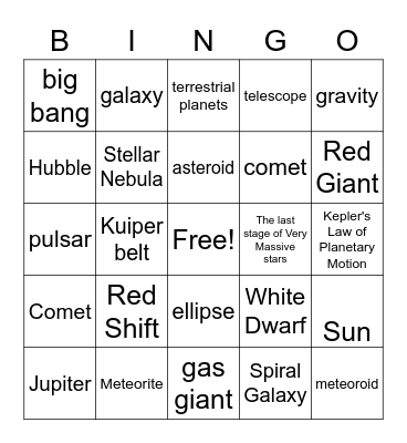 Universe and Solar System Bingo Card
