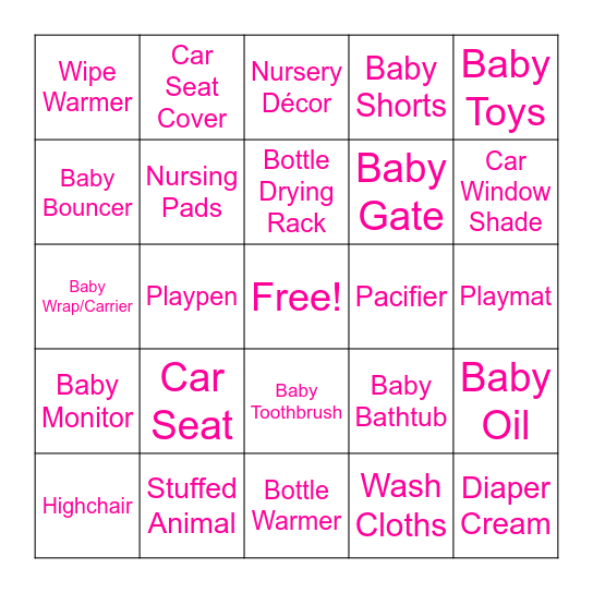 BABY SHOWER GIFT BINGO Card