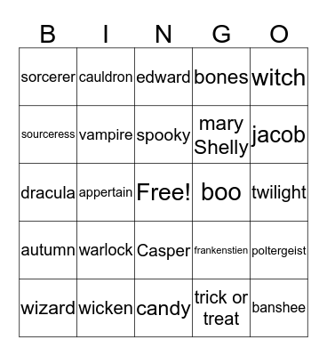 Halloween Jack  Bingo Card
