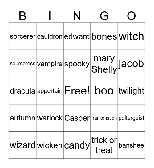 Halloween Jack  Bingo Card
