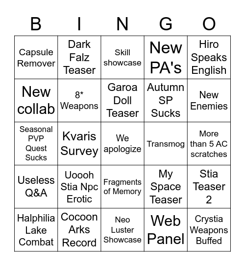 Untitled Bingo Card